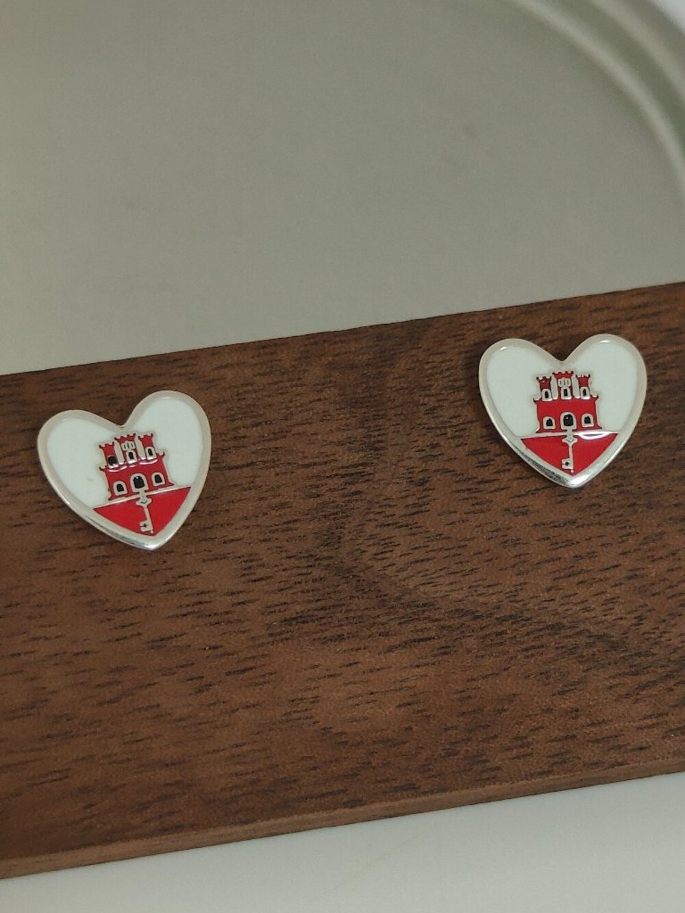 Gibraltar Flag Heart Stud Earring Exclusive Designed S925 Silver